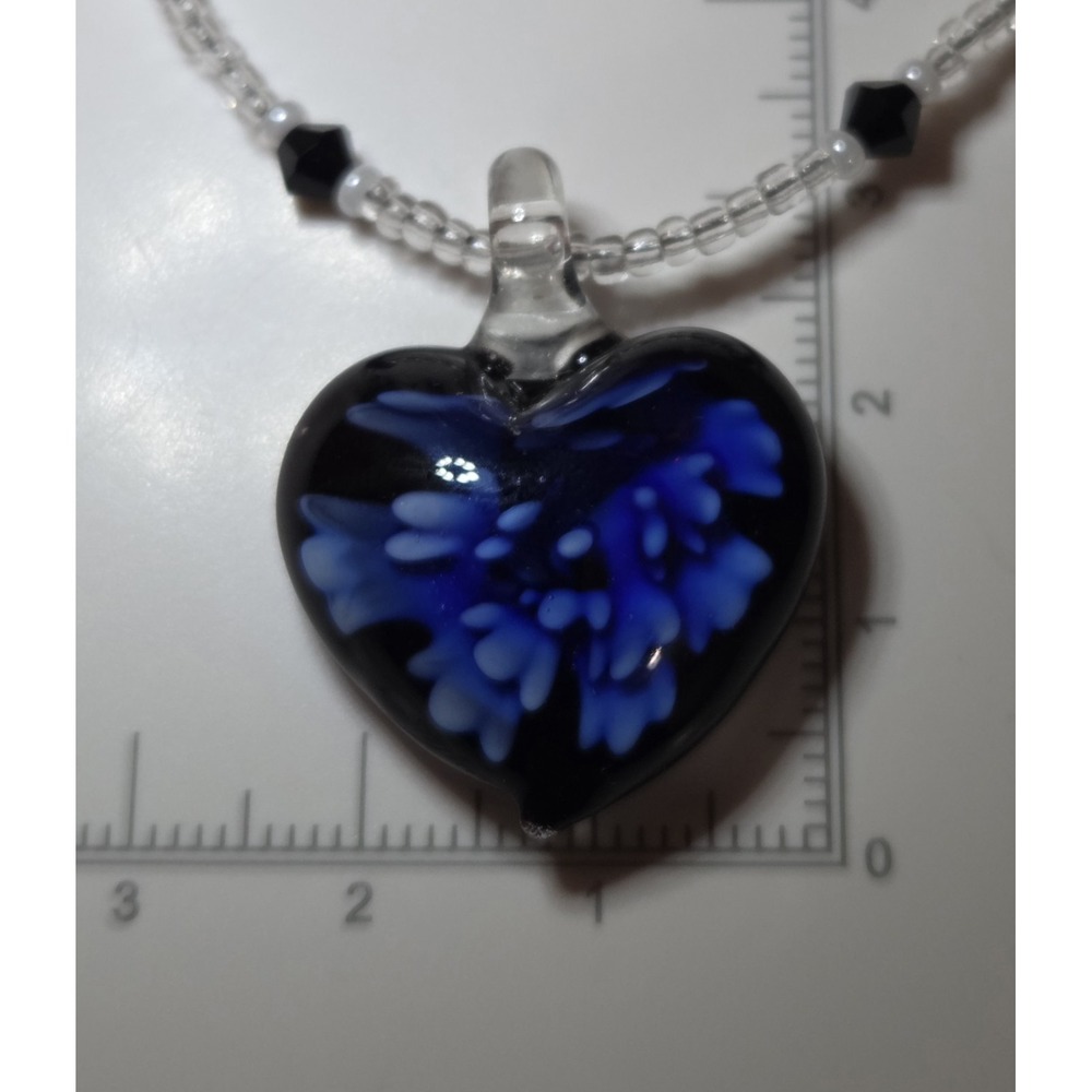 Vintage Murano Glass Heart Pendant On Bead & Sterling Silver Necklace 17.5" - Picture 4 of 5